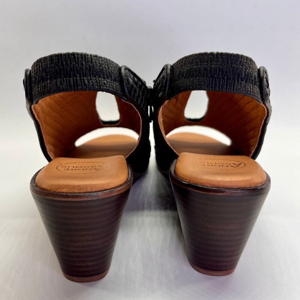 Andre Assous Belinda Wedges Size 8.5 Black Woven Slingback Peep Toe Heels - Picture 5 of 16